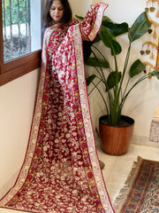Maroon Parsi Gara Embroidery Dupatta in Georgette