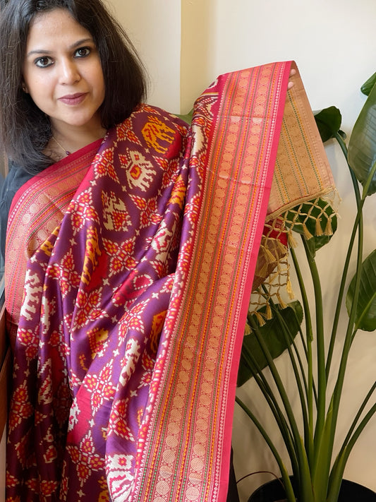 Purple Printed Patola Dupatta in Fine Art Silk
