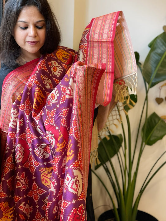 Purple Printed Patola Dupatta in Fine Art Silk