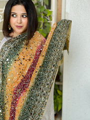 Pure Silk Dupatta with Beads, Sequin, Real Mirror Pasting Handwork