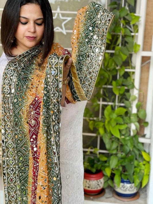 Pure Silk Dupatta with Beads, Sequin, Real Mirror Pasting Handwork