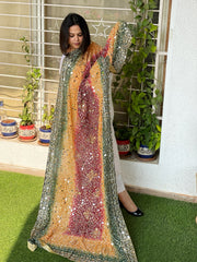 Pure Silk Dupatta with Beads, Sequin, Real Mirror Pasting Handwork