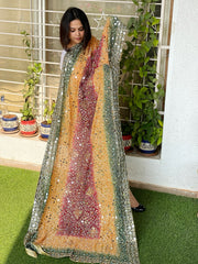 Pure Silk Dupatta with Beads, Sequin, Real Mirror Pasting Handwork