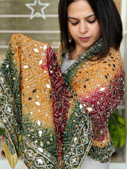 Pure Silk Dupatta with Beads, Sequin, Real Mirror Pasting Handwork