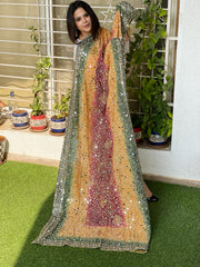 Pure Silk Dupatta with Beads, Sequin, Real Mirror Pasting Handwork