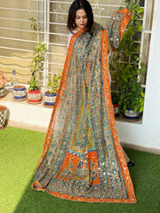 Pure Silk Dupatta with Beads, Sequin, Real Mirror Pasting Handwork