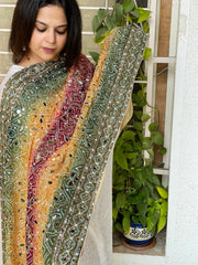 Pure Silk Dupatta with Beads, Sequin, Real Mirror Pasting Handwork