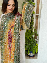 Pure Silk Dupatta with Beads, Sequin, Real Mirror Pasting Handwork