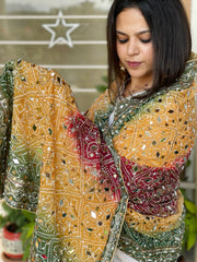 Pure Silk Dupatta with Beads, Sequin, Real Mirror Pasting Handwork