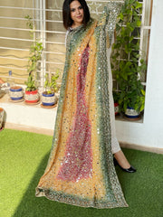 Pure Silk Dupatta with Beads, Sequin, Real Mirror Pasting Handwork