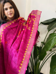 Pink Kashmiri Aari Embroidered Dupatta in Geecha Silk