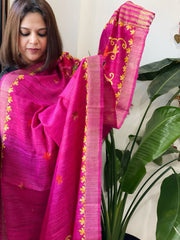 Pink Kashmiri Aari Embroidered Dupatta in Geecha Silk