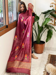 Rust Kashmiri Aari Embroidered Dupatta in Geecha Silk