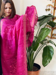 Pink Kashmiri Aari Embroidered Dupatta in Geecha Silk