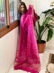 Pink Kashmiri Aari Embroidered Dupatta in Geecha Silk