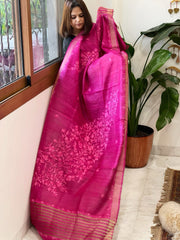 Pink Kashmiri Aari Embroidered Dupatta in Geecha Silk