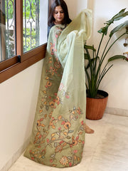 Pista Green Tissue Organza Dupatta with Handpainted Applique Work