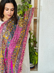 Pure Silk Dupatta with Beads, Sequin, Real Mirror Pasting Handwork