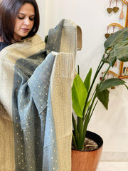 Grey Woven Banarasi Dupatta in Tissue