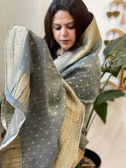 Grey Woven Banarasi Dupatta in Tissue