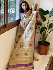 Geecha Silk Dupatta with Thread Embroidery & Patola Border
