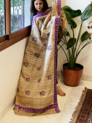 Geecha Silk Dupatta with Thread Embroidery & Patola Border