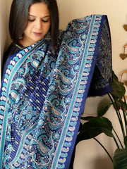 Blue Handmade Nakshi Kantha Dupatta in Pure Silk