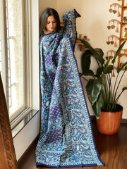 Blue Handmade Nakshi Kantha Dupatta in Pure Silk