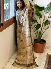 Geecha Silk Dupatta with Thread Embroidery & Patola Border