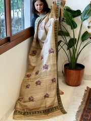 Geecha Silk Dupatta with Thread Embroidery & Patola Border