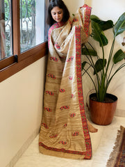 Geecha Silk Dupatta with Thread Embroidery & Patola Border