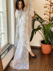 White Kota Cotton Dupatta with Cross-Stitch Embroidered Border