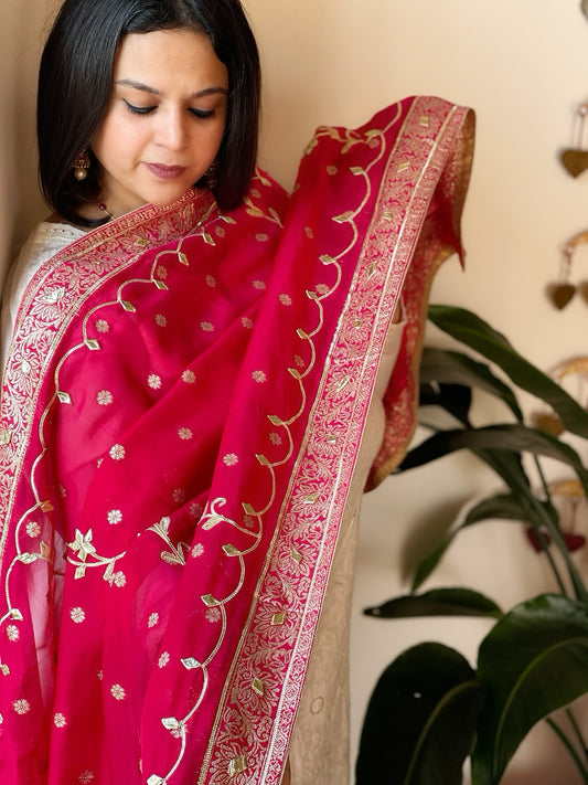 Pink Banarasi with Gotapatti Work Dupatta on Silk