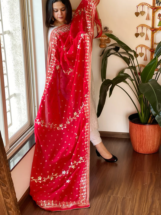 Red Banarasi with Gotapatti Work Dupatta on Silk