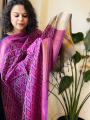Purple, Grey Handwoven Ikat Dupatta Pure Silk-Cotton