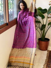 Purple, Grey Handwoven Ikat Dupatta Pure Silk-Cotton