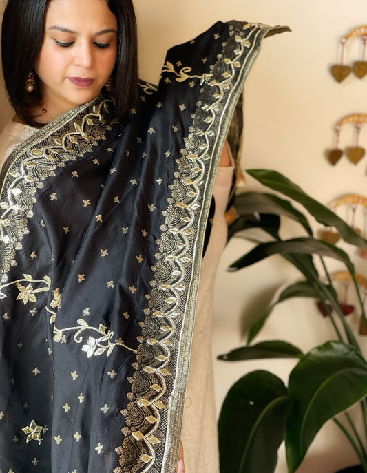 Black Banarasi with Gotapatti Work Dupatta on Silk