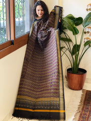 Black Handwoven Ikat Dupatta Pure Silk-Cotton