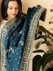 Teal Blue Banarasi with Gotapatti Work Dupatta on Silk