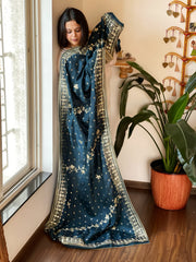 Teal Blue Banarasi with Gotapatti Work Dupatta on Silk