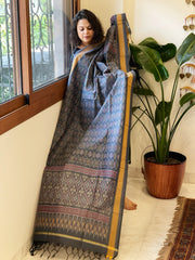Slate Grey Handwoven Ikat Dupatta Pure Silk-Cotton