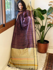 Chocolate Brown Handwoven Ikat Dupatta Pure Silk-Cotton
