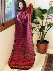 Maroon Handwoven Ikat Dupatta Pure Silk-Cotton