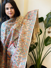 Handpainted Madhubani Dupatta in Pure Tussar Silk