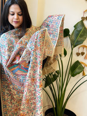 Handpainted Madhubani Dupatta in Pure Tussar Silk