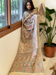 Handpainted Madhubani Dupatta in Pure Tussar Silk