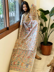 Handpainted Madhubani Dupatta in Pure Tussar Silk