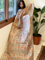 Handpainted Madhubani Dupatta in Pure Tussar Silk