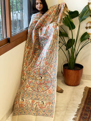 Handpainted Madhubani Dupatta in Pure Tussar Silk