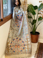 Handpainted Madhubani Dupatta in Pure Tussar Silk